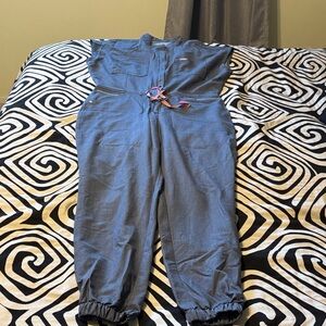 Figs Blue Jumpsuit with Pink Accents